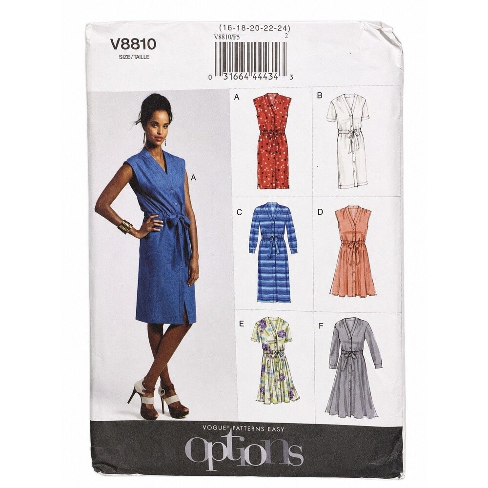 Vogue V8810 Easy Options Shirt Dress Pattern Sizes 16 to 24 Uncut